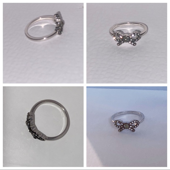 Coach Sparkling Crystal Silver Bow Ring gc7 - Picture 2 of 4